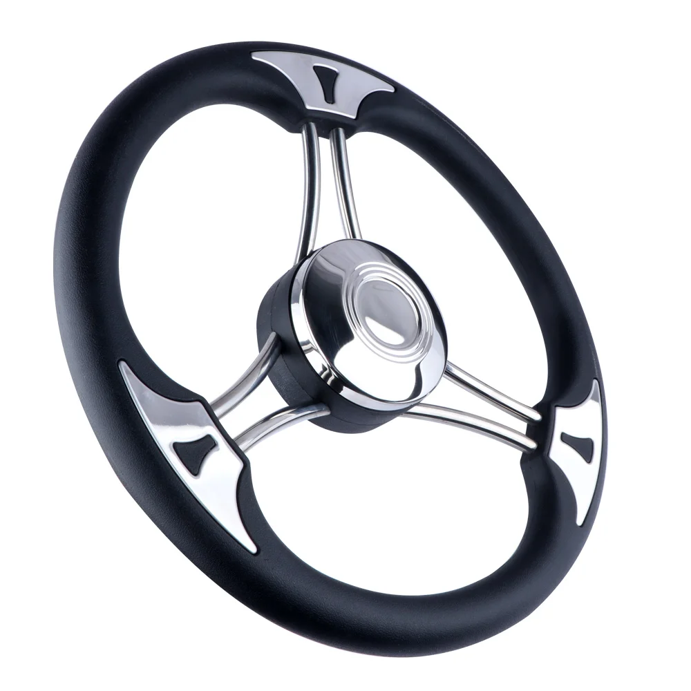 Fishing Boat Steering Wheel - Hochwertiges Marine-Lenkrad-3-Speichen-Bootzubehör aus Edelstahl mit bequemem