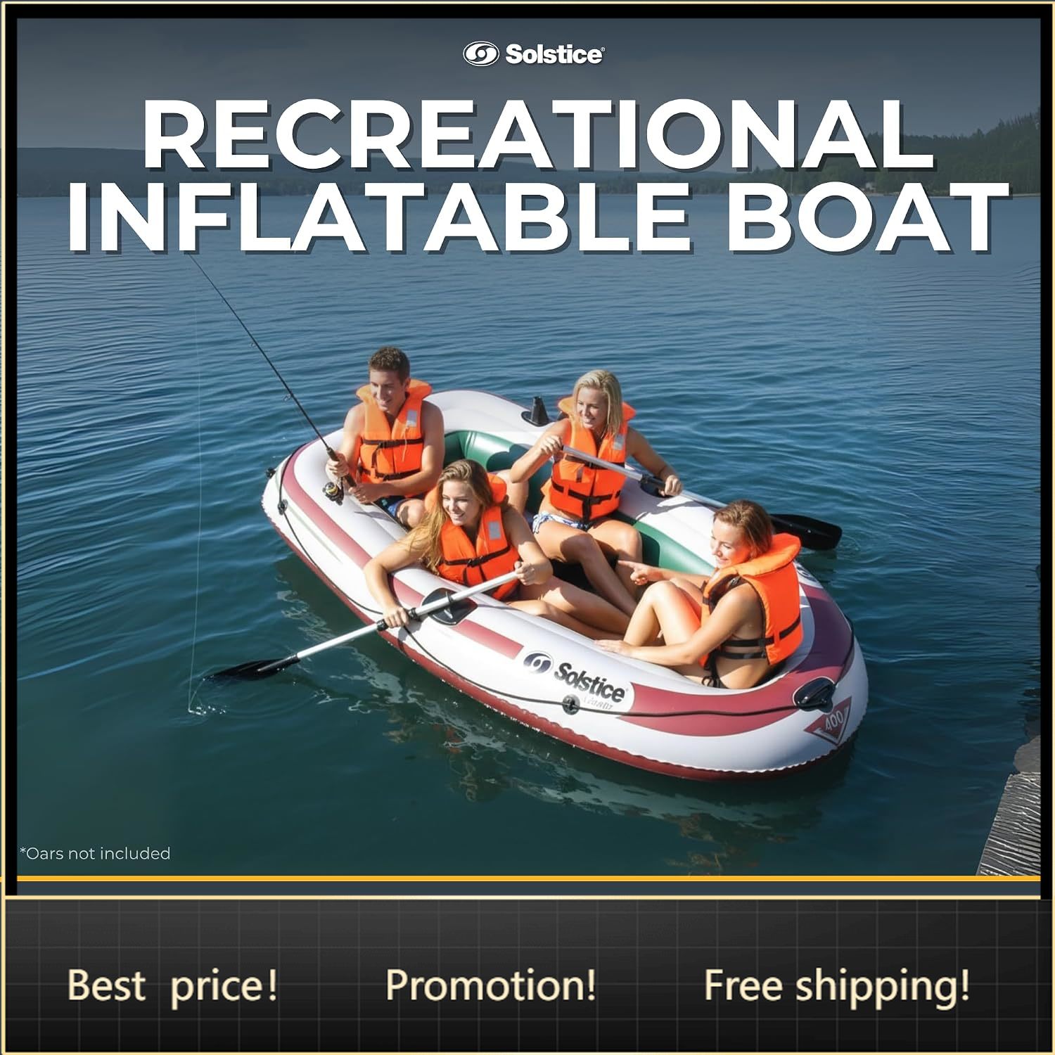 Fishing Boat Oar - Bestseller Solstice Voyager 4-Personen-Schlauchboot mit Doppel-Schwenk-Ruderhalterungen