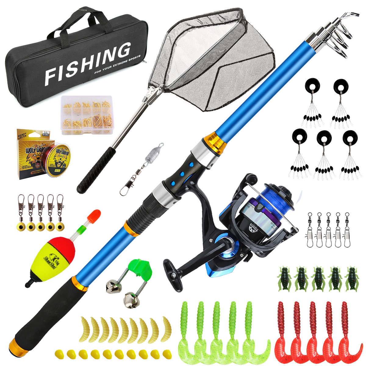Fishing Boat Oar - 2,1–3,6 m Teleskop-Angelruten-Set aus Glasfaser mit
